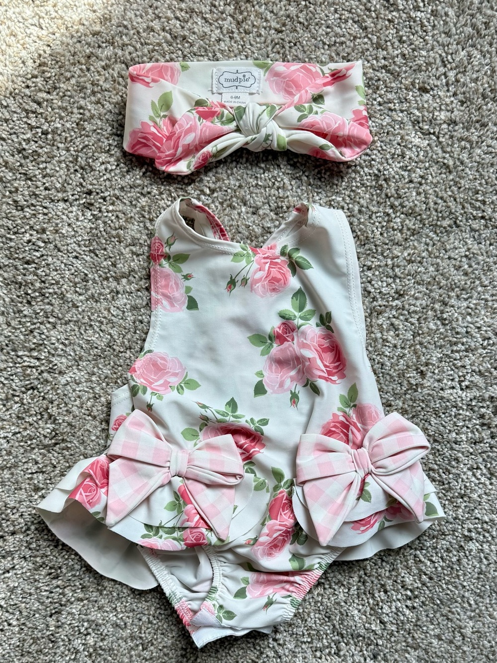 Mud Pie Cream Swimsuit with matching knotted headband